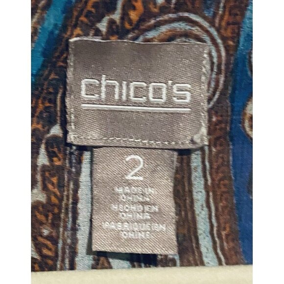Chicos Top Womens Large 12 Boho Paisley Print Sheer Asymmetrical Hem Flowy - Picture 7 of 10